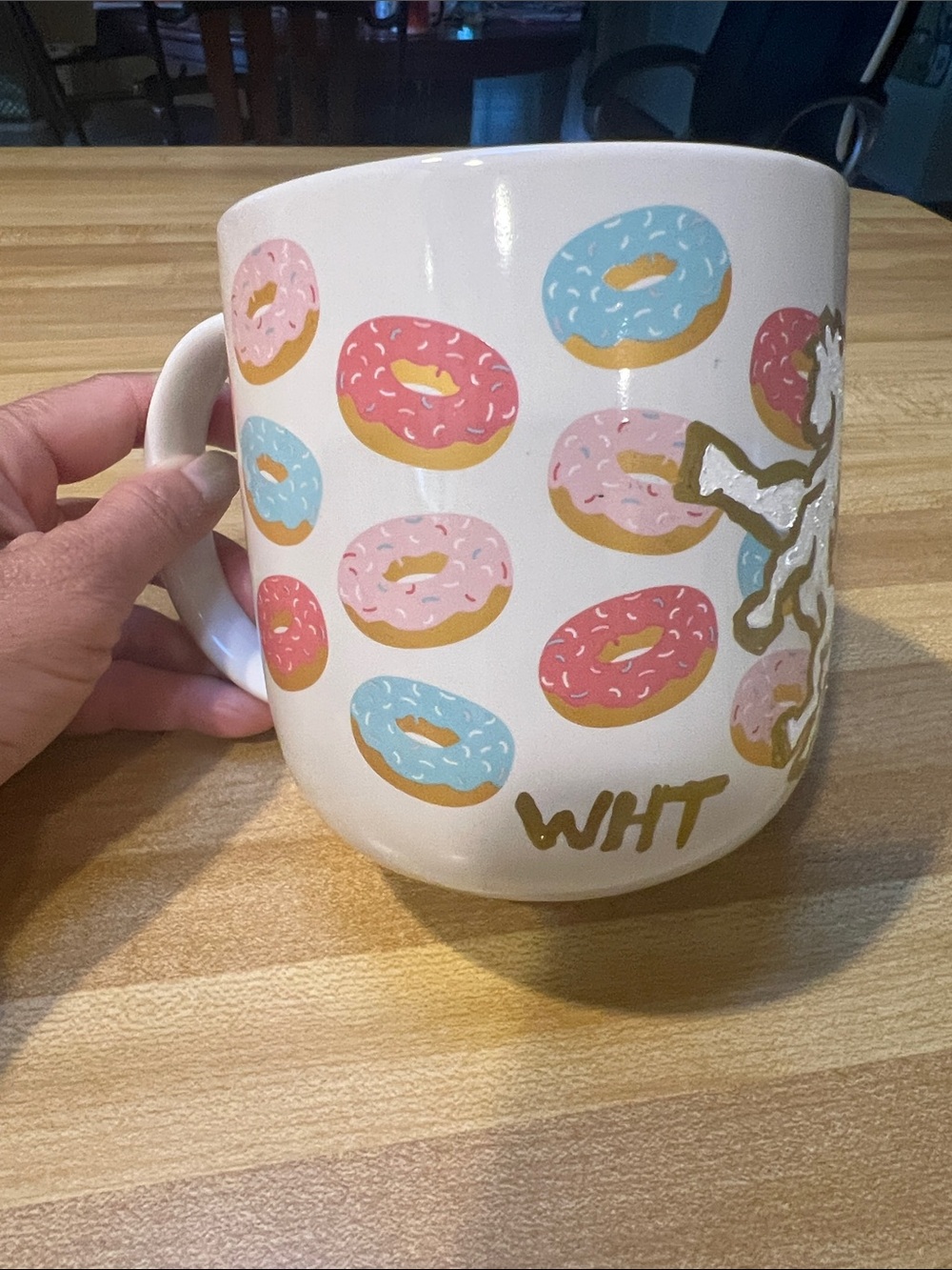 #3322**White Donut Pattern Ceramic Coffee Mug - Pink & Blue